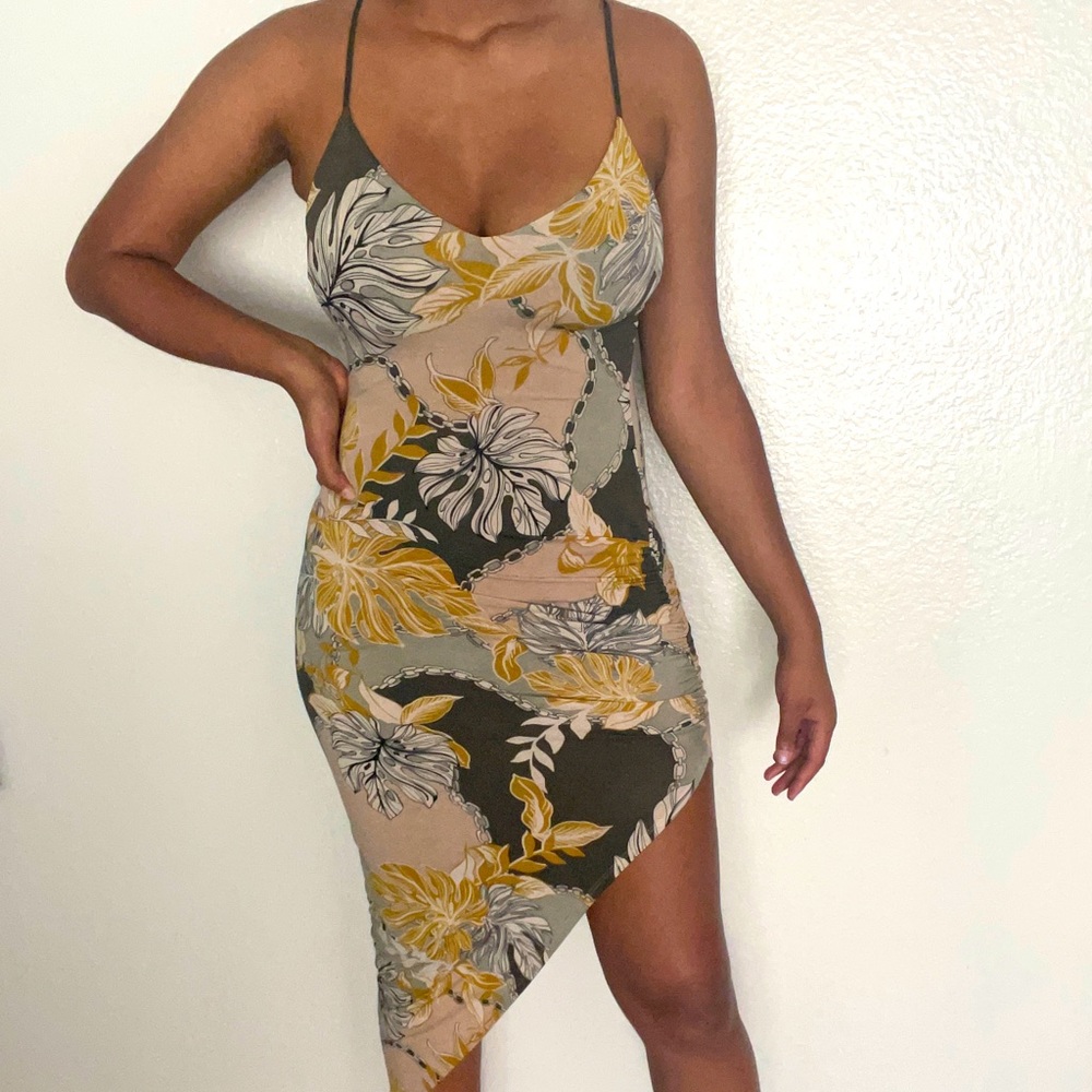 Cris Cross Asymmetrical Floral Dress